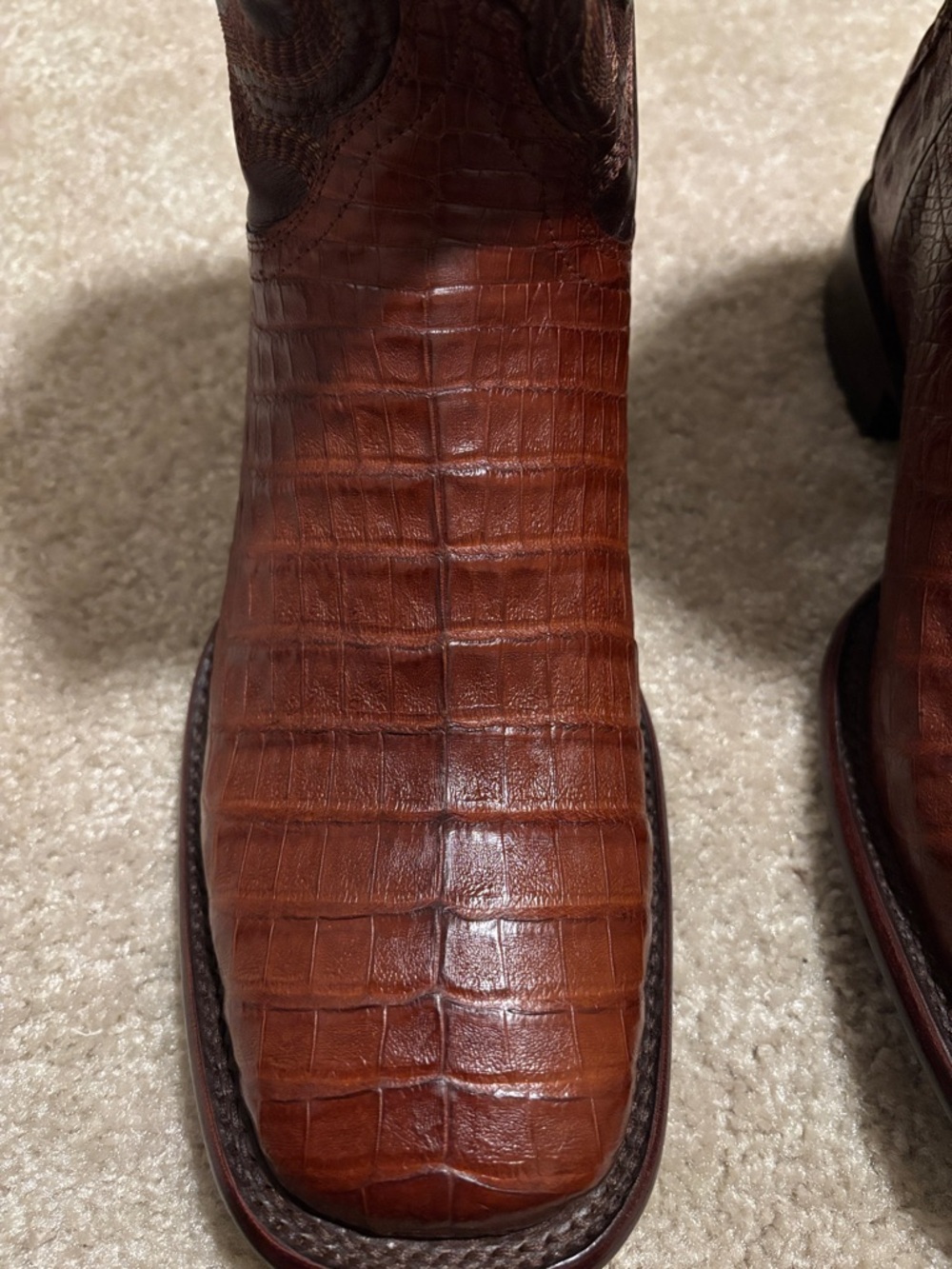 Tecovas 13D Brown Crocodile-Textured Leather Cowboy Boots - Picture 7 of 16